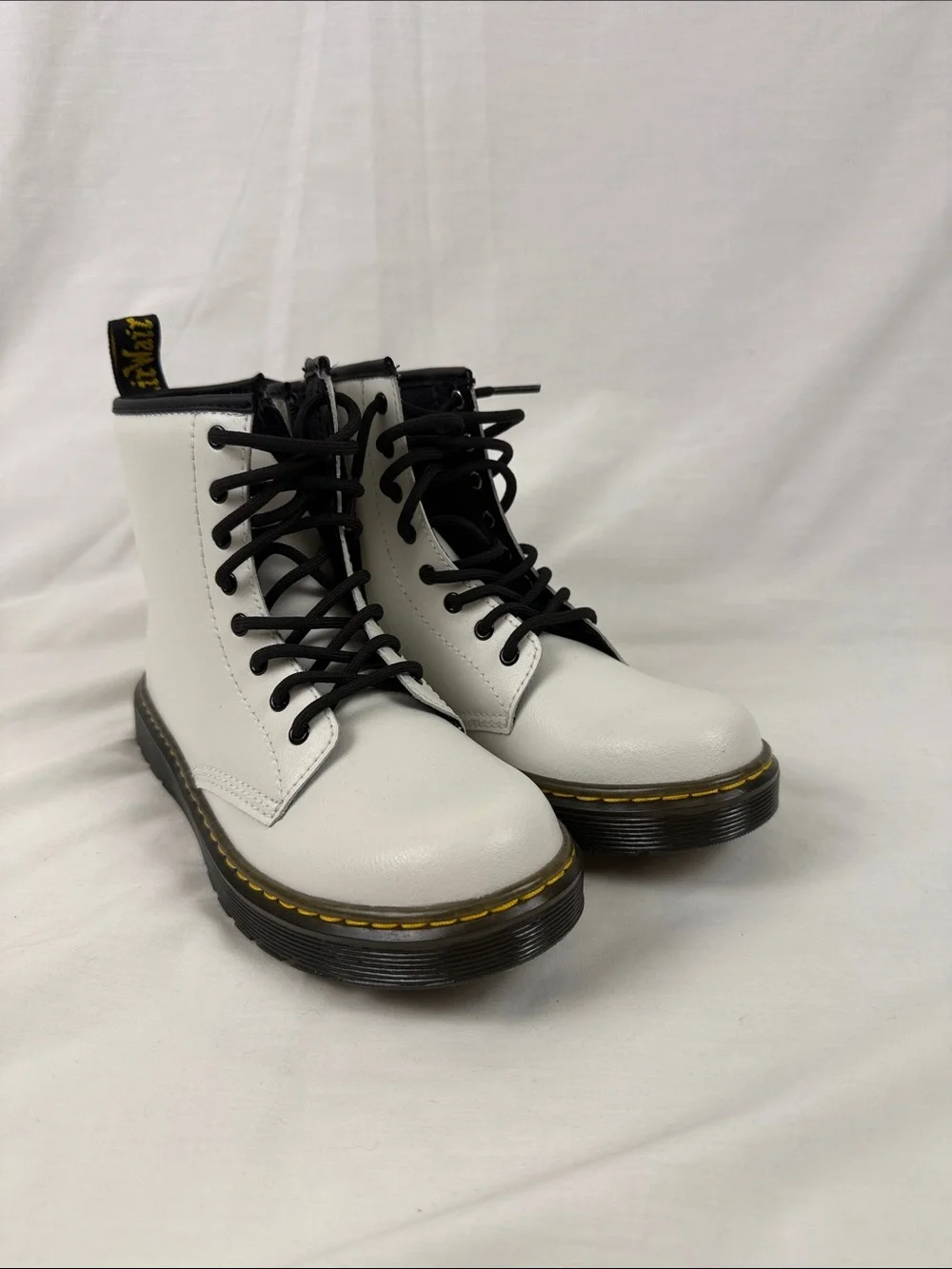 Dr. Martens White Kids Lace-Up Combat Boots with Black Trim New with out box